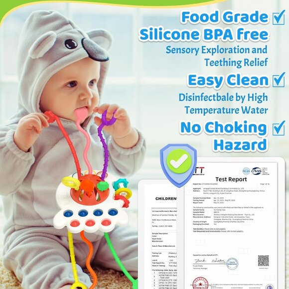 NEW Baby Teething Toys for 6-12 Months, Sensory Montessori Silicone Pull String - Picture 4 of 6
